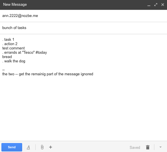 Group of tasks being emailed