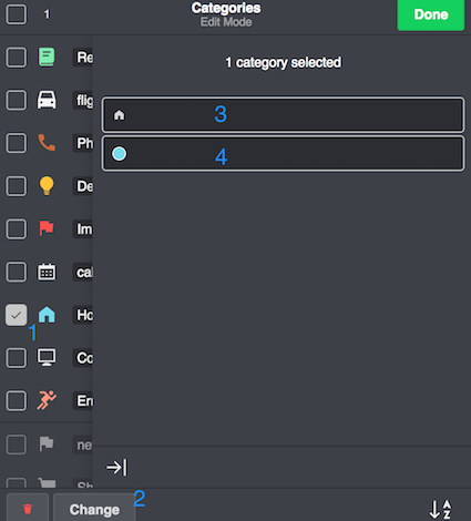 Catégories - Mode modification des détails